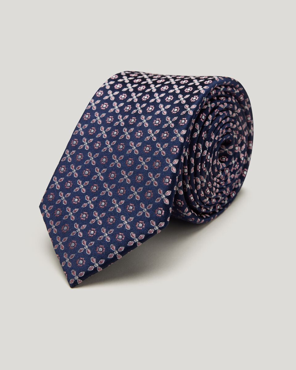 Silk Geo Jacquard Tie, Navy, hi-res